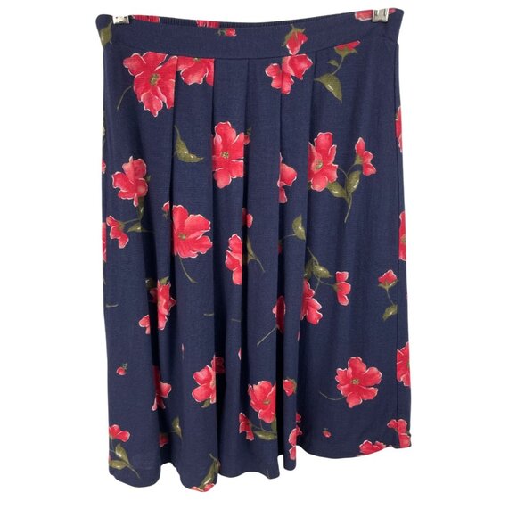 Modiano Womens Floral Pleated Skirt Size 8 Blue & Red Knee Length - Picture 3 of 8